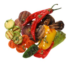Different delicious grilled vegetables on white background, top view Photo of Different delicious grilled vegetables on white background, top view