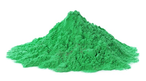 Green powder dye on white background. Holi festival Photo of Green powder dye on white background. Holi festival