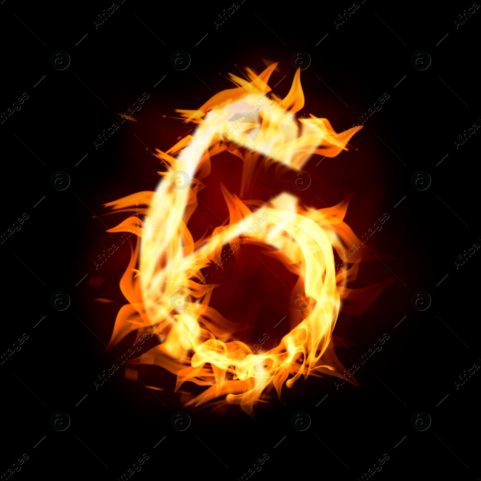 Flaming 6 on black background. Stylized number design Image of Flaming 6 on black background. Stylized number design