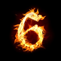 Image of Flaming 6 on black background. Stylized number design