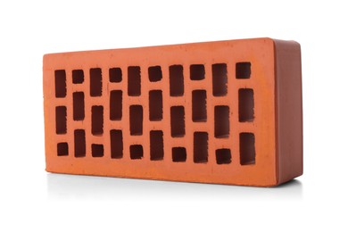 One red brick isolated on white. Building material Photo of One red brick isolated on white. Building material