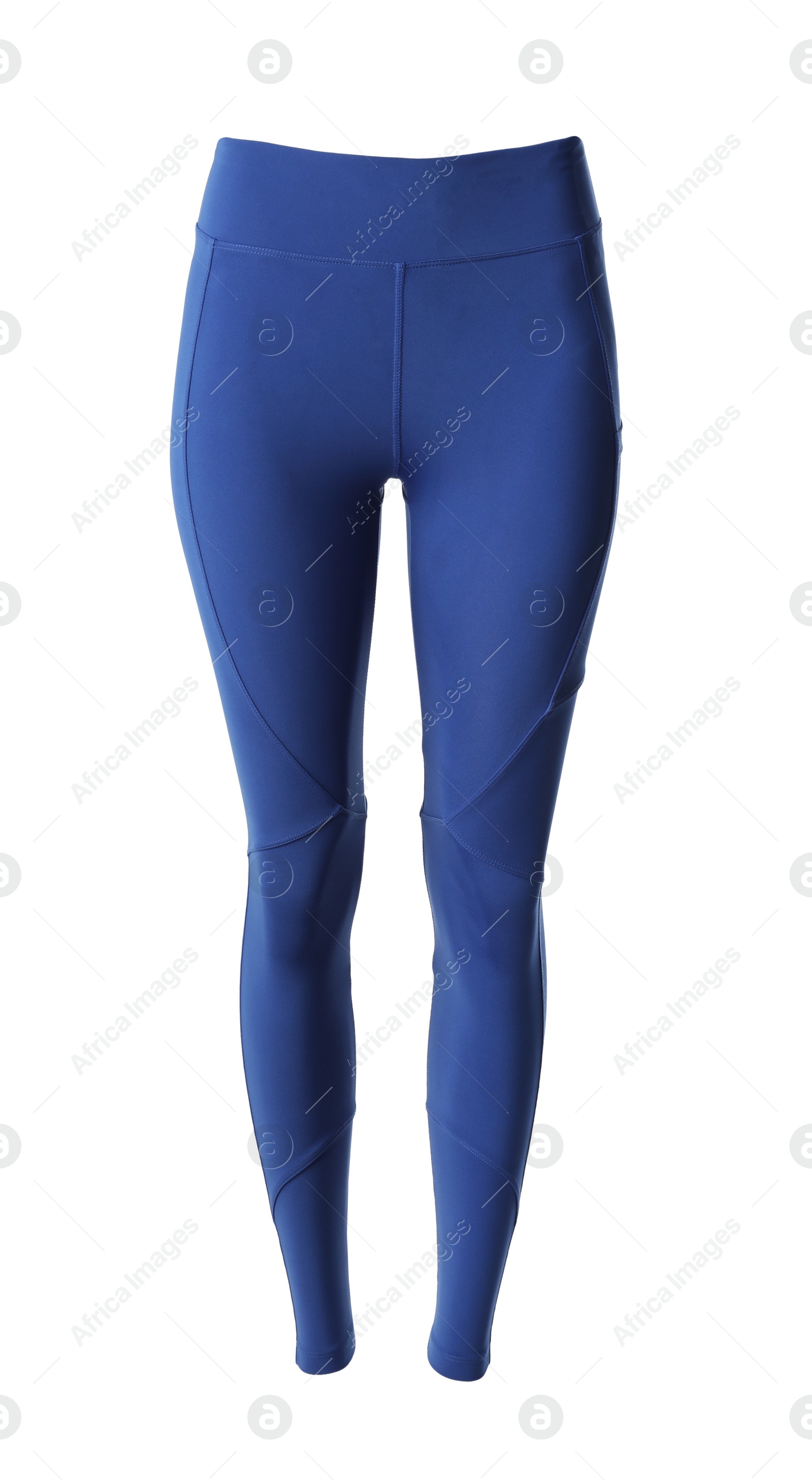Blue women's leggins isolated on white. Sports clothing Photo of Blue women's leggins isolated on white. Sports clothing