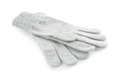 Pair of woolen gloves on white background. Winter clothes Photo of Pair of woolen gloves on white background. Winter clothes