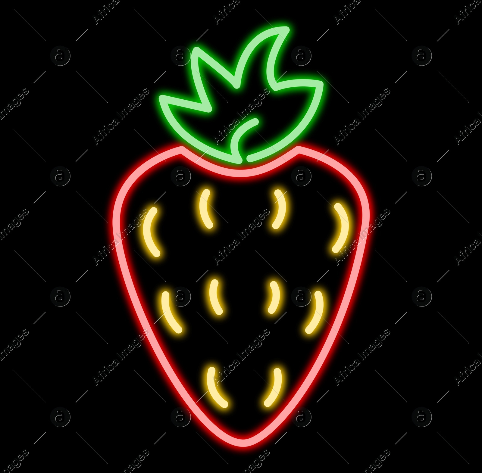 Strawberry glowing neon sign on black background Illustration of Strawberry glowing neon sign on black background