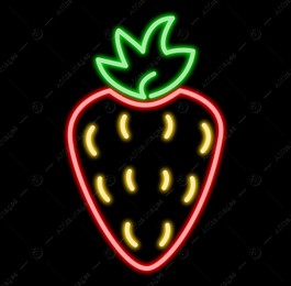 Strawberry glowing neon sign on black background Illustration of Strawberry glowing neon sign on black background