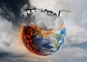 Conceptual photo depicting Earth destroyed by global warming and industrial pollution Illustration of Conceptual photo depicting Earth destroyed by global warming and industrial pollution