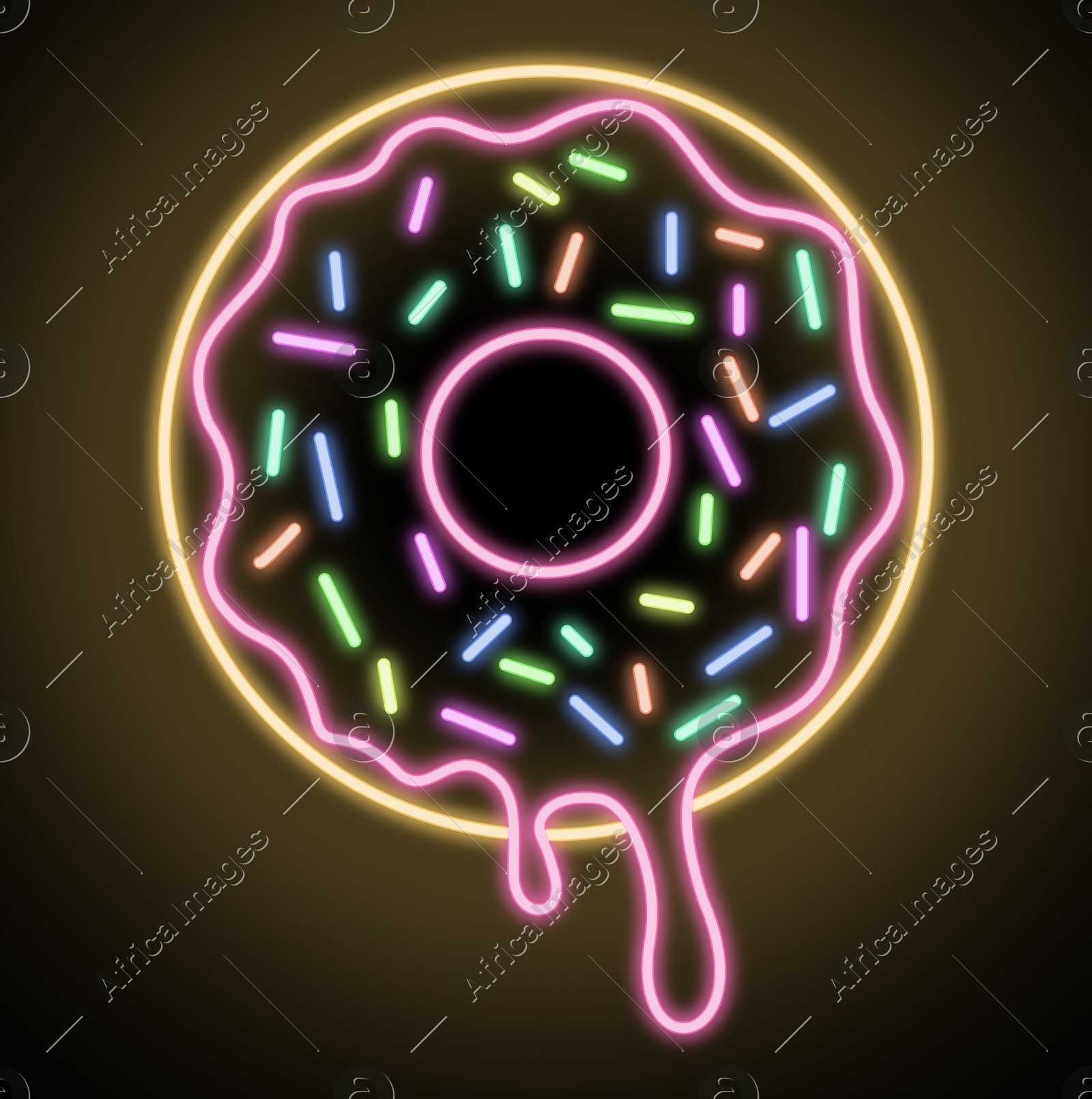 Doughnut glowing neon sign on black background Illustration of Doughnut glowing neon sign on black background