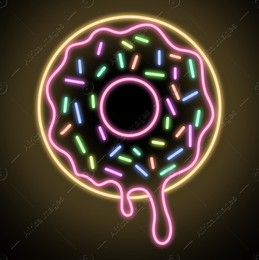 Doughnut glowing neon sign on black background Illustration of Doughnut glowing neon sign on black background