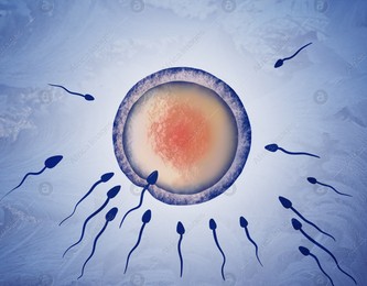 Cryopreservation of genetic material. Sperm cells and ovum on blue background, frost effect Illustration of Cryopreservation of genetic material. Sperm cells and ovum on blue background, frost effect