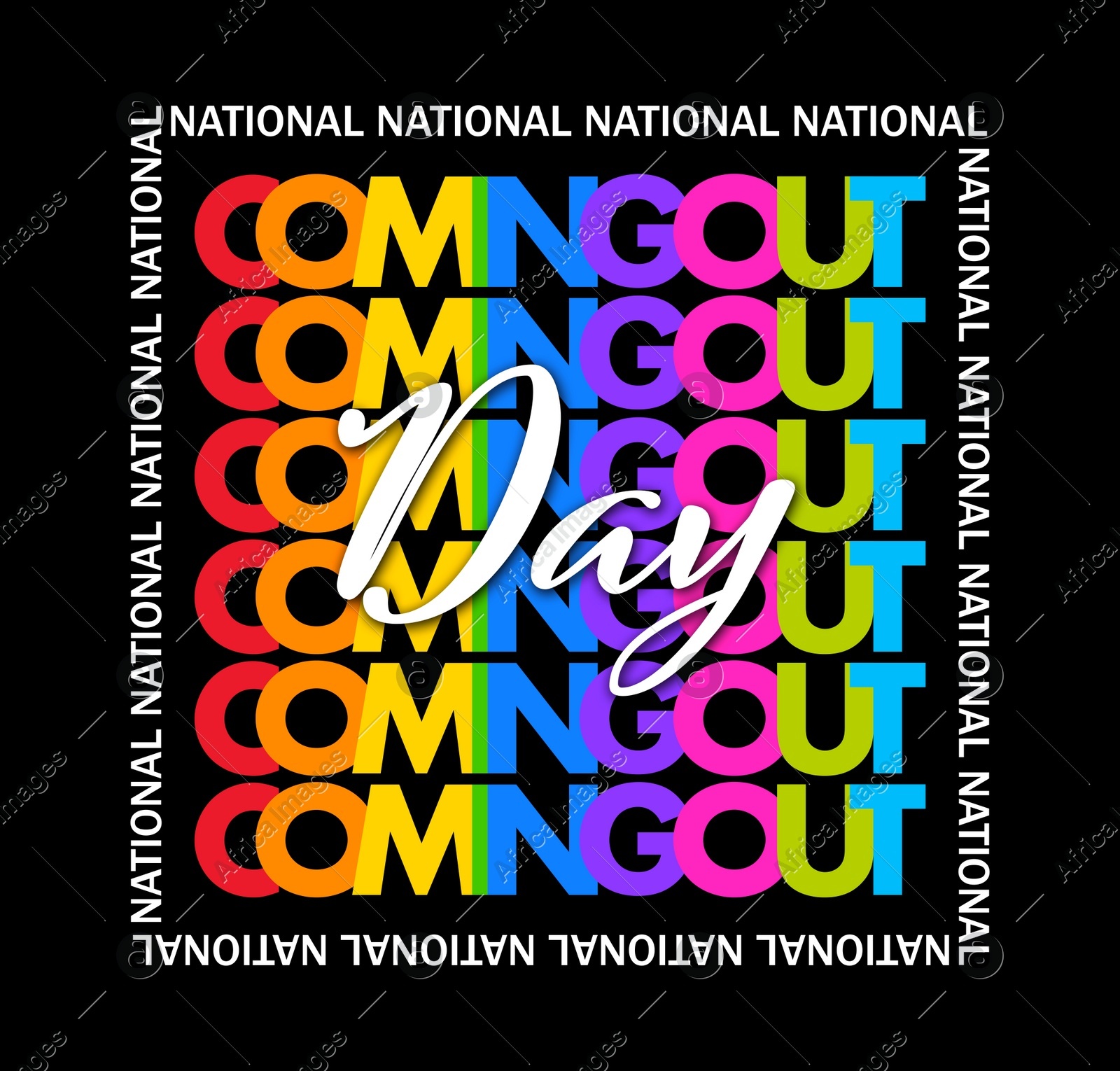 National Coming Out Day card design on black background Illustration of National Coming Out Day card design on black background