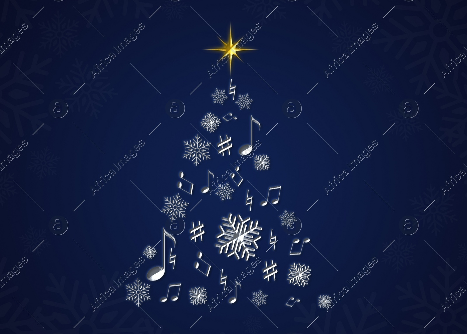 Christmas tree shape made of music notes and snowflakes on blue background. Illustration design Illustration of Christmas tree shape made of music notes and snowflakes on blue background. Illustration design