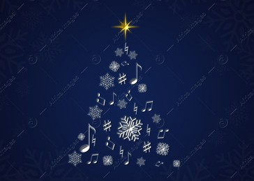 Christmas tree shape made of music notes and snowflakes on blue background. Illustration design Illustration of Christmas tree shape made of music notes and snowflakes on blue background. Illustration design