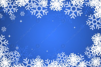 Frame made of snowflakes on blue background. Space for text Illustration of Frame made of snowflakes on blue background. Space for text