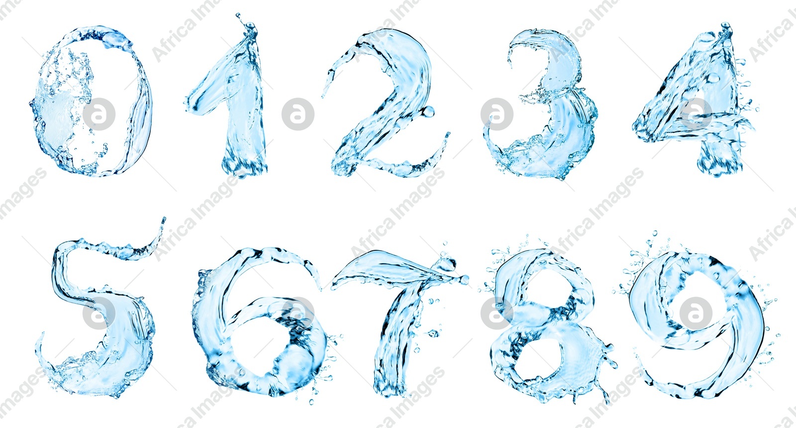 Numbers made of water on white background, collage design Illustration of Numbers made of water on white background, collage design
