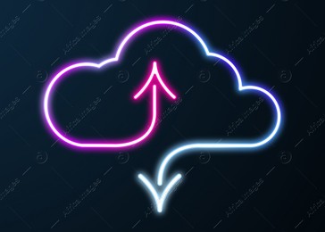 Web hosting service. Glowing neon cloud with arrows illustration on dark background Illustration of Web hosting service. Glowing neon cloud with arrows illustration on dark background