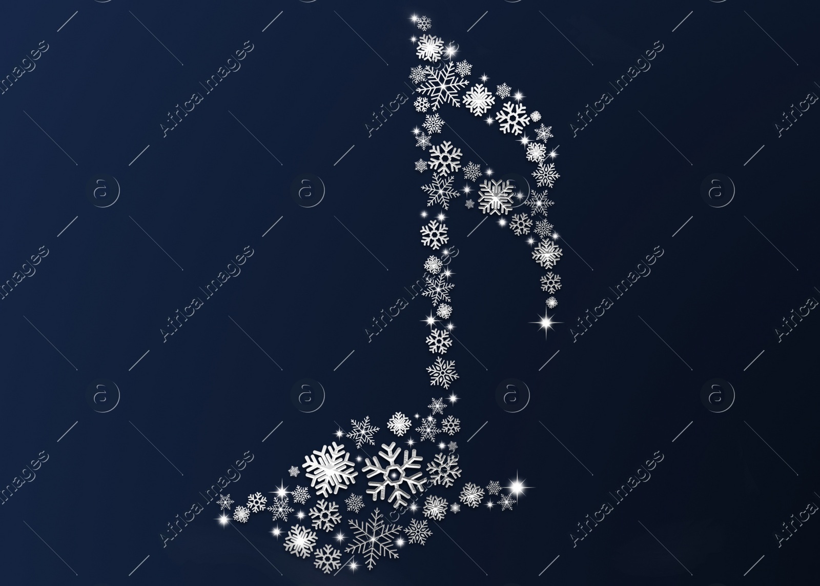 Christmas melody. Music note shape made of snowflakes on dark blue background. Illustration design Illustration of Christmas melody. Music note shape made of snowflakes on dark blue background. Illustration design