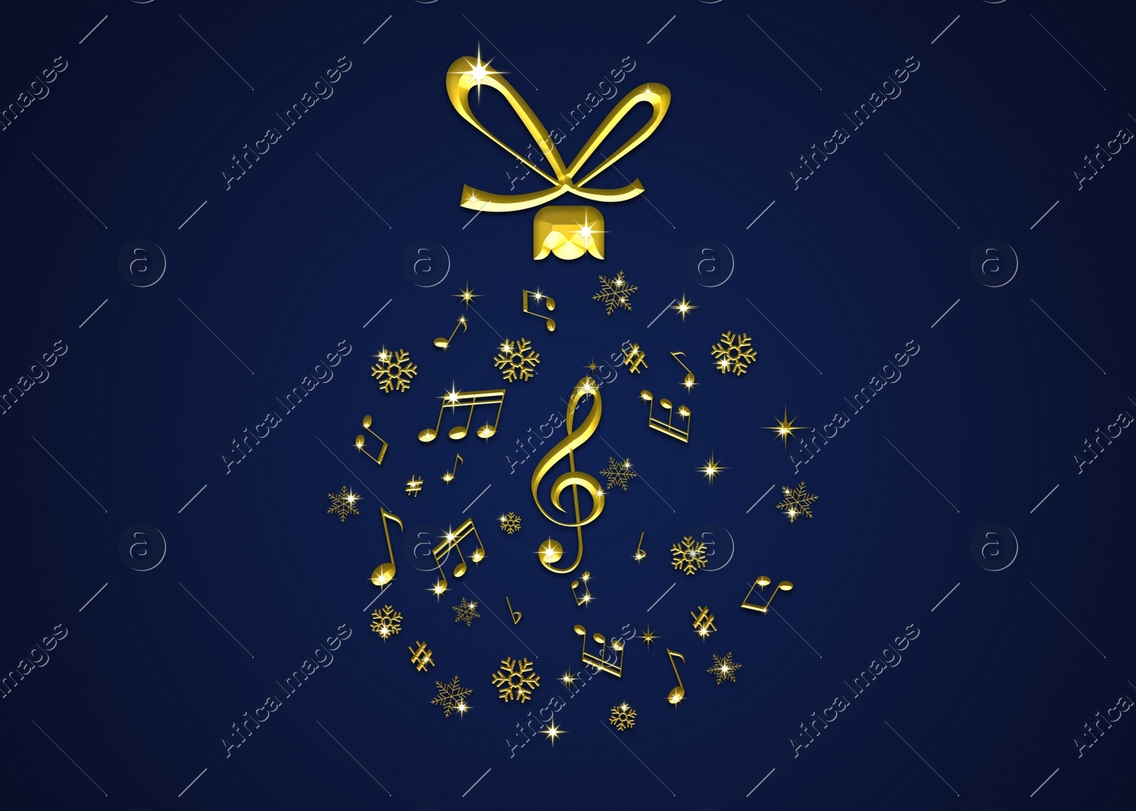 Christmas ball shape made of music notes and snowflakes on blue background. Illustration design Illustration of Christmas ball shape made of music notes and snowflakes on blue background. Illustration design