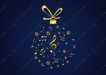 Christmas ball shape made of music notes and snowflakes on blue background. Illustration design Illustration of Christmas ball shape made of music notes and snowflakes on blue background. Illustration design