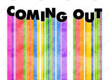 Coming Out inscription with colorful flows on white background Illustration of Coming Out inscription with colorful flows on white background