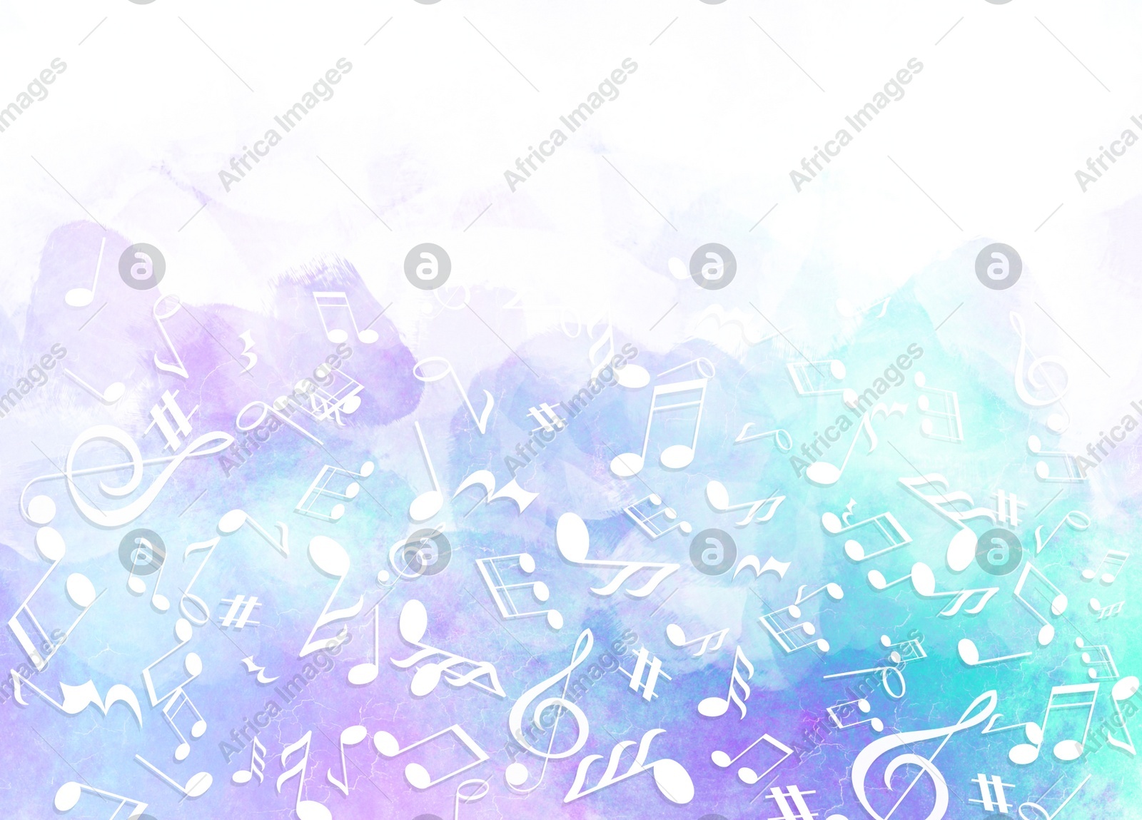 Many music notes and other musical symbols on color background Illustration of Many music notes and other musical symbols on color background