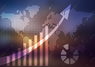 Finance trading concept. Digital charts and world map Illustration of Finance trading concept. Digital charts and world map