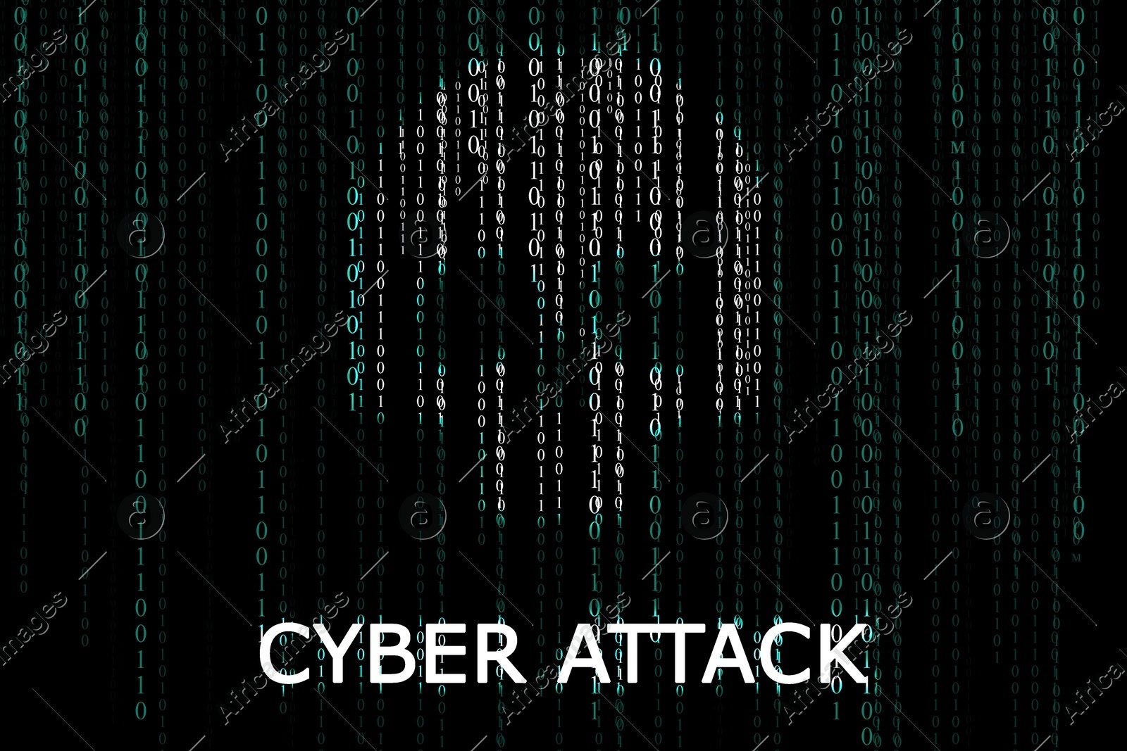 Skull on digital binary code background. Cyber attack prevention concept Illustration of Skull on digital binary code background. Cyber attack prevention concept