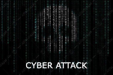 Skull on digital binary code background. Cyber attack prevention concept Illustration of Skull on digital binary code background. Cyber attack prevention concept