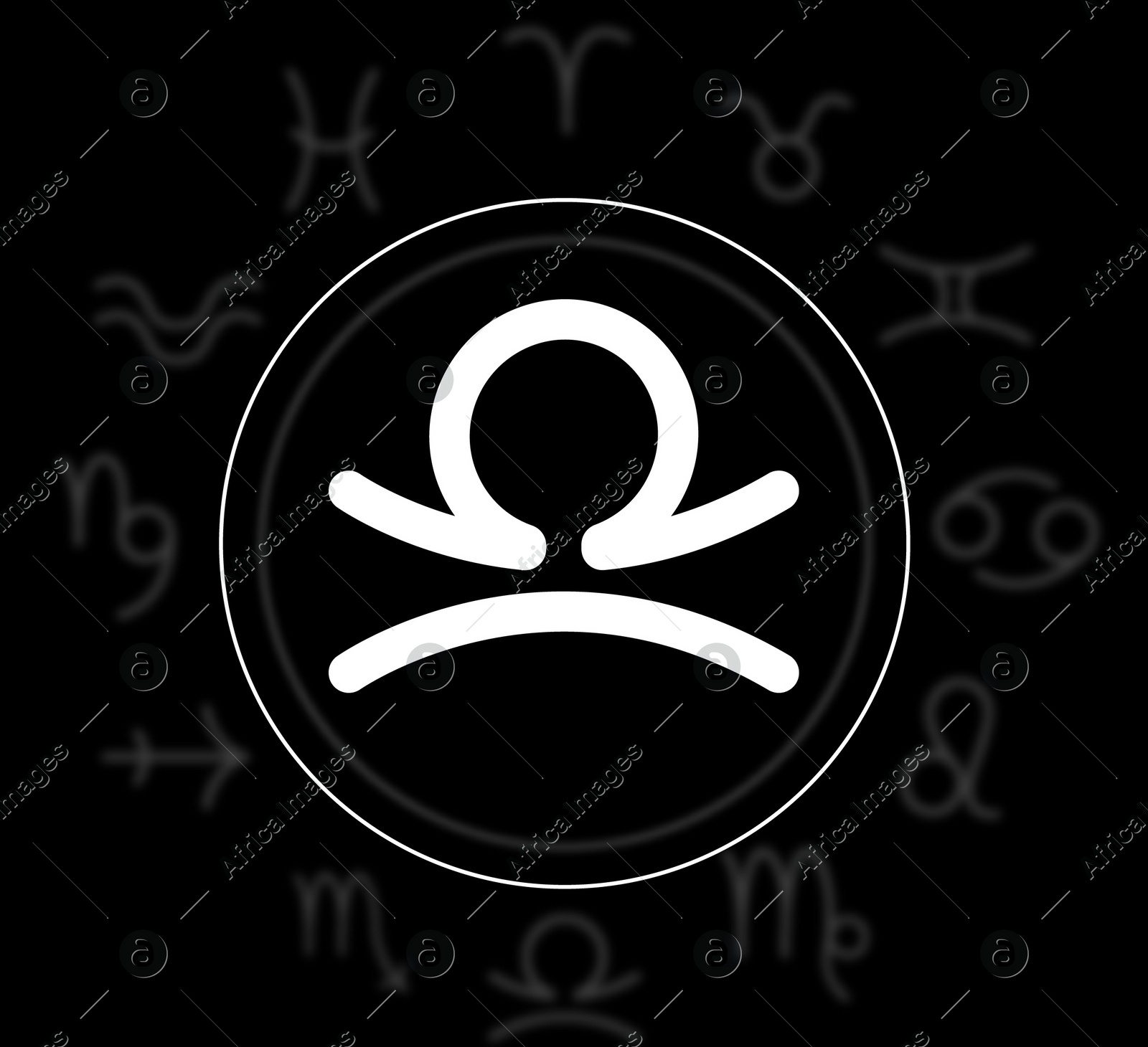 Libra astrological sign and zodiac wheel on black background. Illustration Illustration of Libra astrological sign and zodiac wheel on black background. Illustration