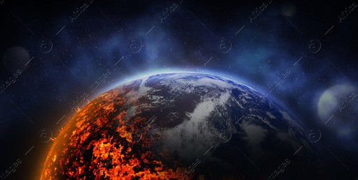 Conceptual photo depicting Earth destroyed by global warming. Banner design Illustration of Conceptual photo depicting Earth destroyed by global warming. Banner design