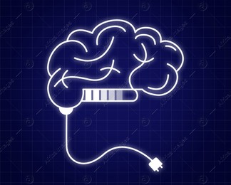 Illustration of human brain with plug on blue background Illustration of human brain with plug on blue background