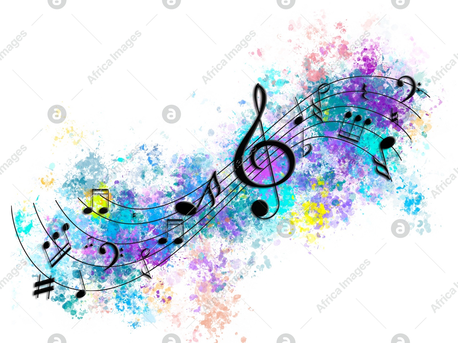 Staff with treble clefs and other musical symbols color background Illustration of Staff with treble clefs and other musical symbols color background