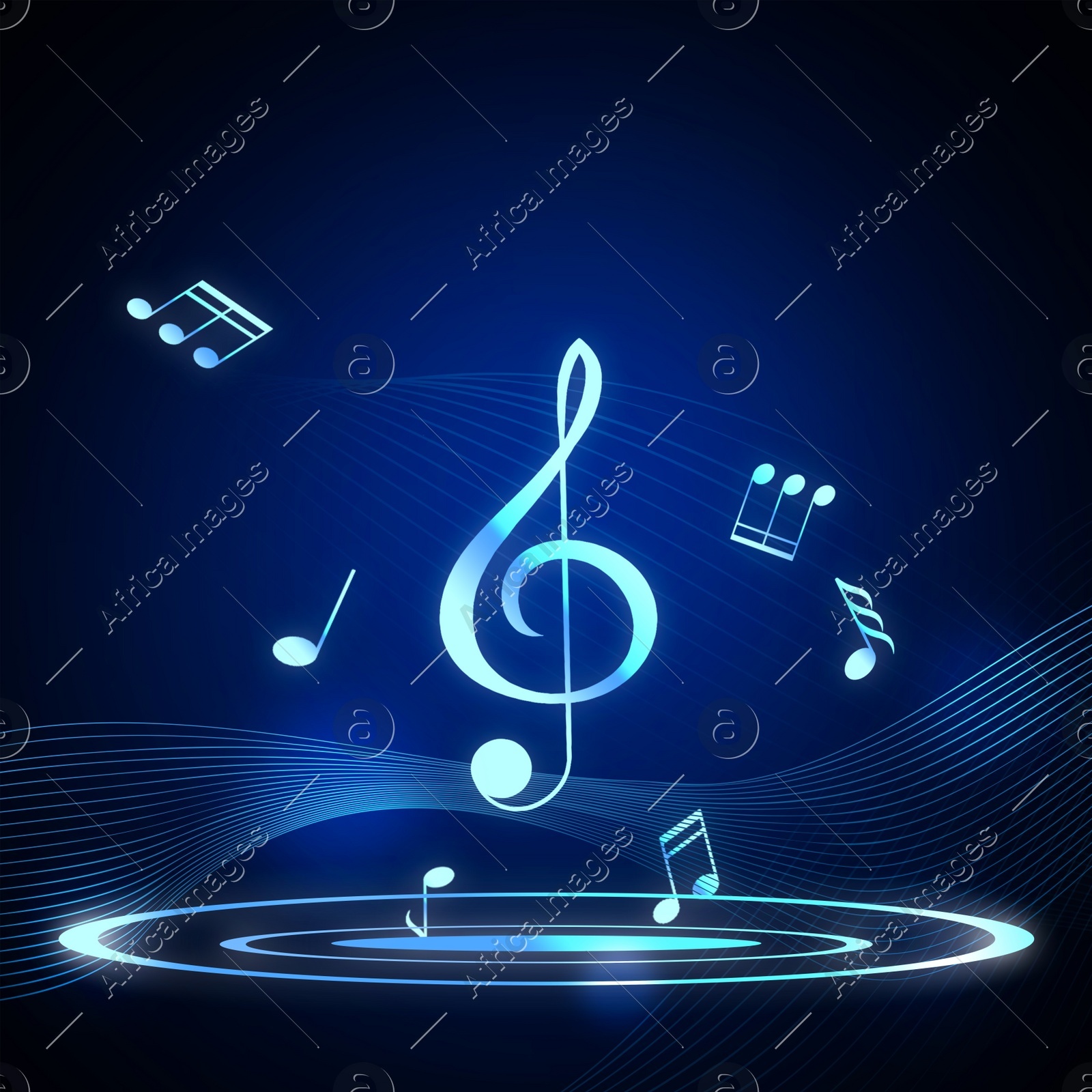 Music notes and treble clef on dark blue background, illustration Illustration of Music notes and treble clef on dark blue background, illustration