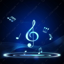 Music notes and treble clef on dark blue background, illustration Illustration of Music notes and treble clef on dark blue background, illustration