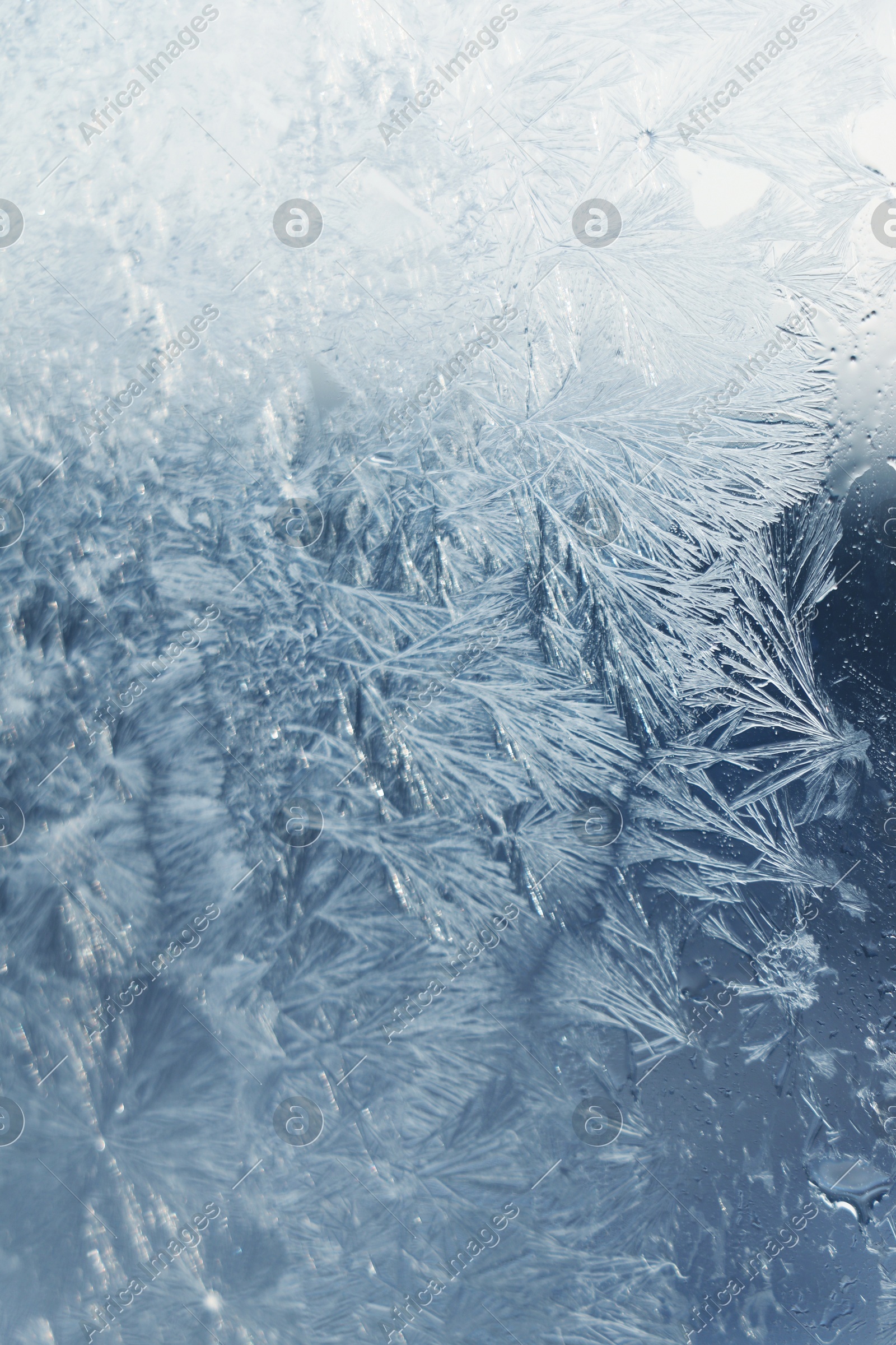 Beautiful frosty window as background, closeup. Winter morning Photo of Beautiful frosty window as background, closeup. Winter morning