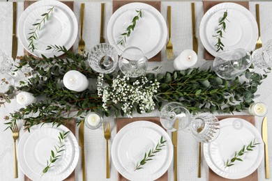 Stylish elegant table setting for festive dinner, flat lay Photo of Stylish elegant table setting for festive dinner, flat lay
