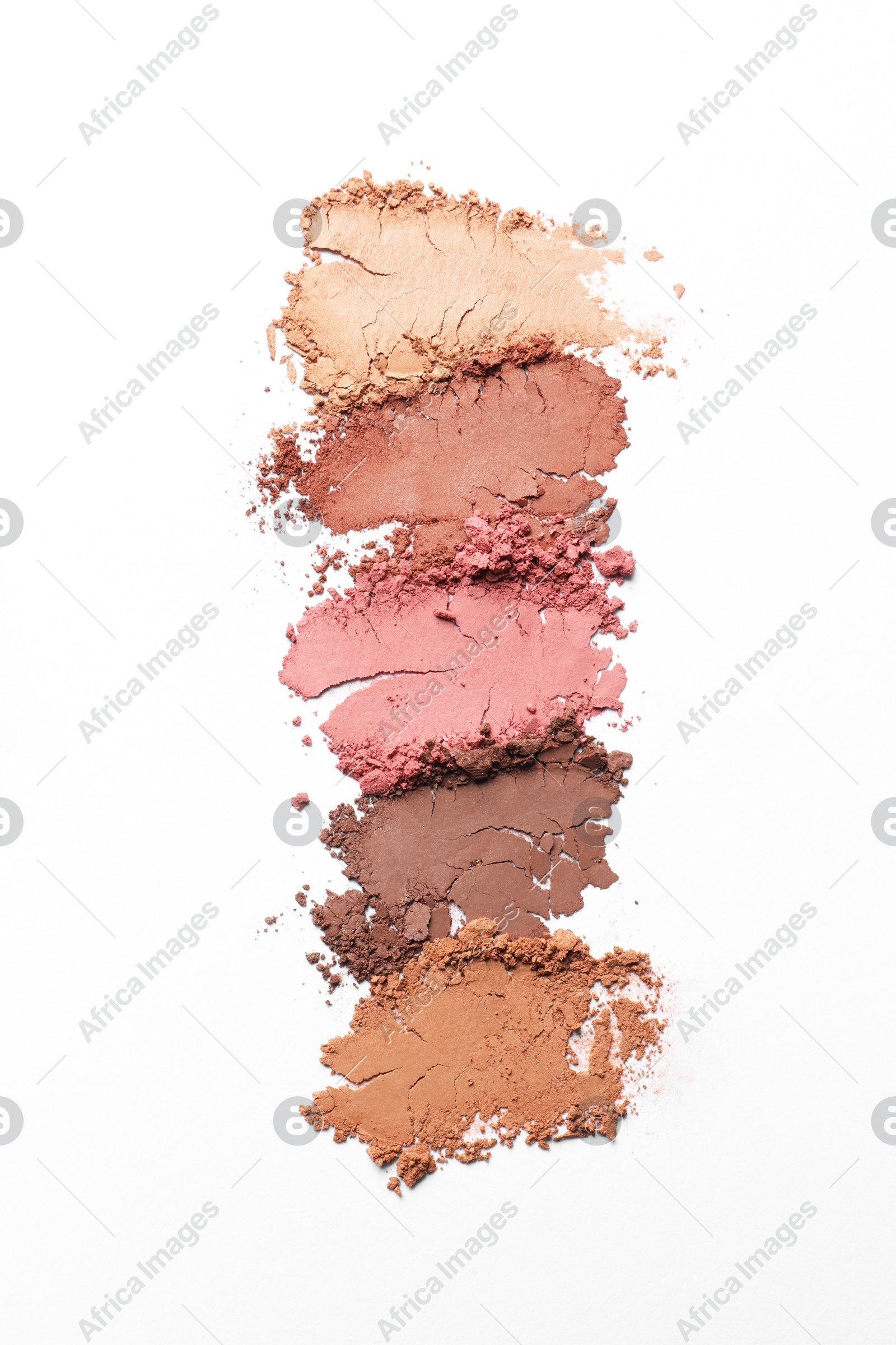Crushed eye shadows on white background, top view. Professional makeup product Photo of Crushed eye shadows on white background, top view. Professional makeup product