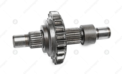 Stainless spur gear shaft isolated on white, top view Photo of Stainless spur gear shaft isolated on white, top view