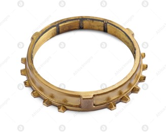 New stainless steel gear on white background Photo of New stainless steel gear on white background