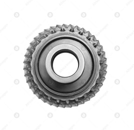 Stainless steel gears on white background, top view Photo of Stainless steel gears on white background, top view