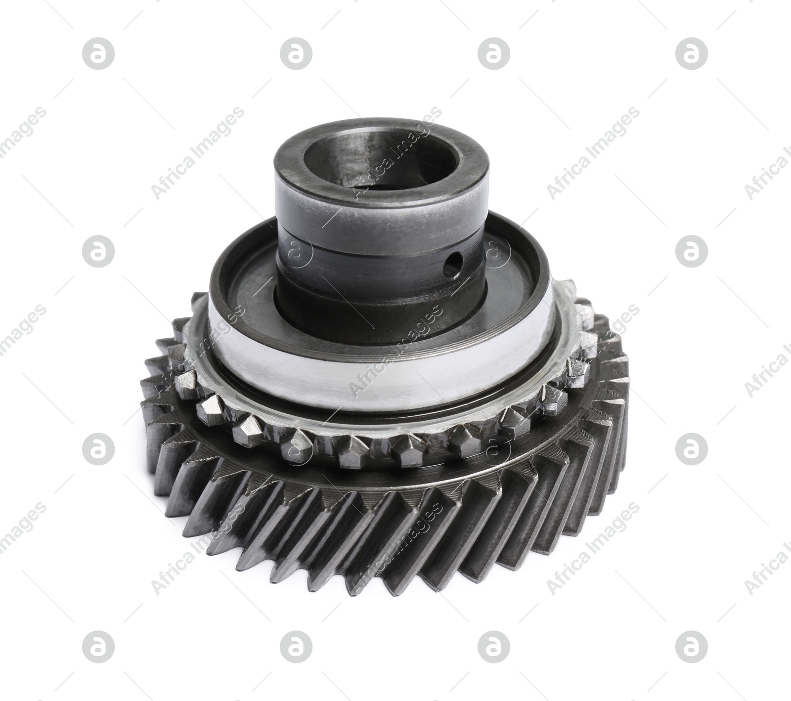 New stainless steel gears on white background Photo of New stainless steel gears on white background