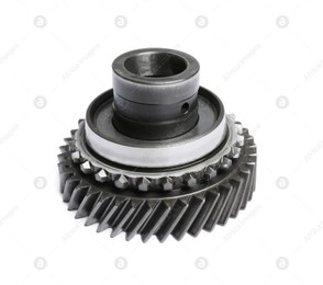 New stainless steel gears on white background Photo of New stainless steel gears on white background