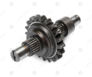 Stainless spur gear shaft isolated on white Photo of Stainless spur gear shaft isolated on white