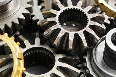 Many different stainless steel gears as background, closeup Photo of Many different stainless steel gears as background, closeup