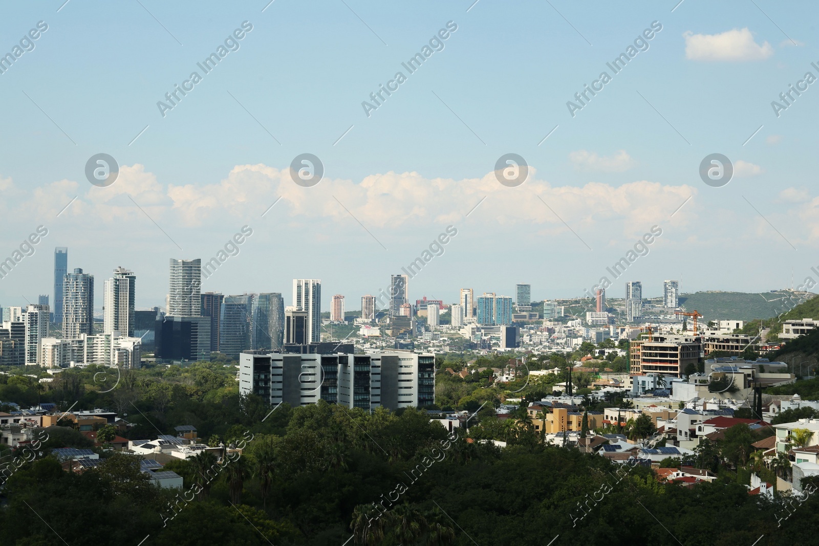Picturesque view of city and green trees Photo of Picturesque view of city and green trees
