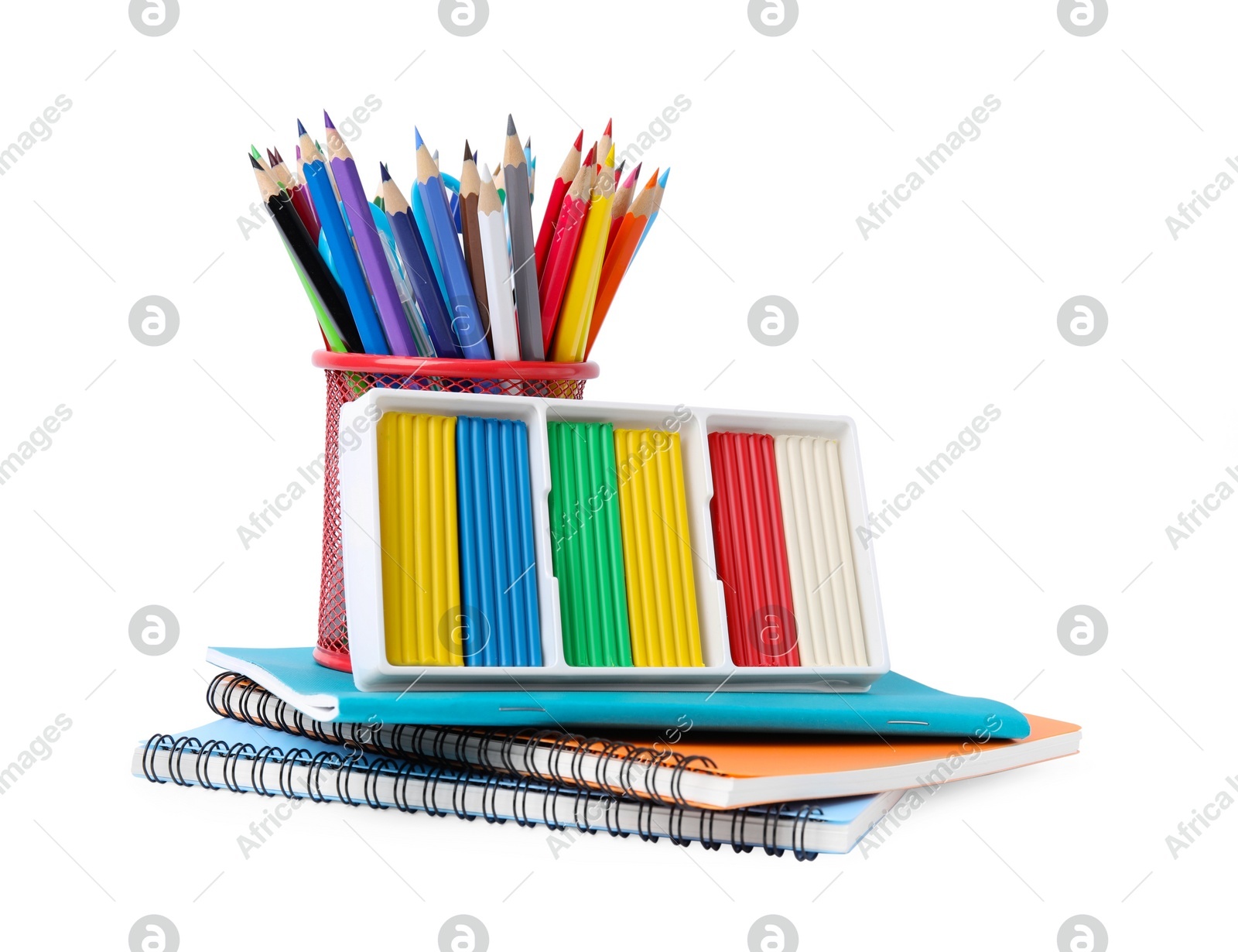Different school stationery on white background. Back to school Photo of Different school stationery on white background. Back to school