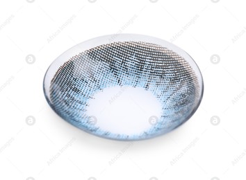 One blue contact lens isolated on white Photo of One blue contact lens isolated on white