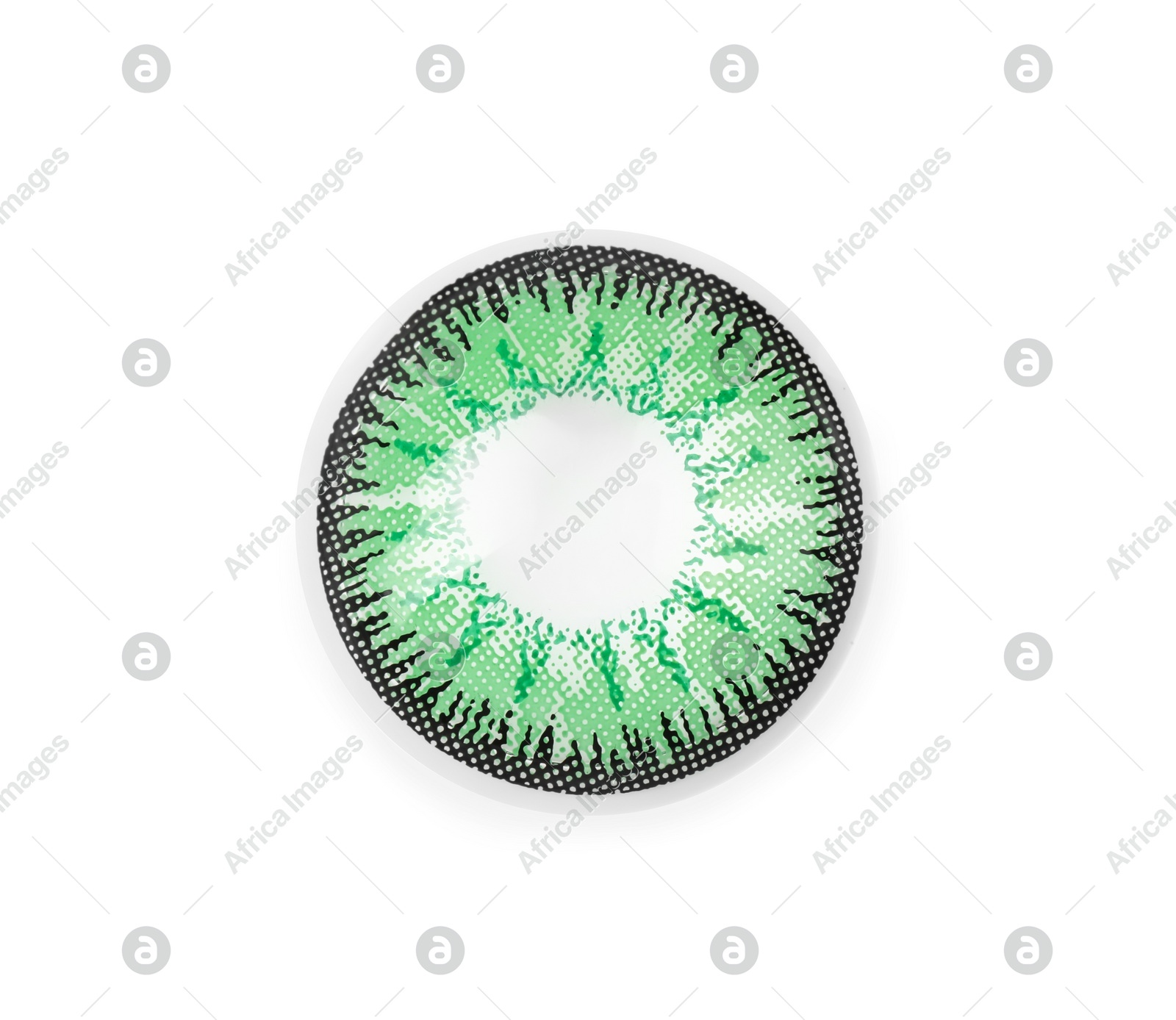One green contact lens isolated on white, top view Photo of One green contact lens isolated on white, top view