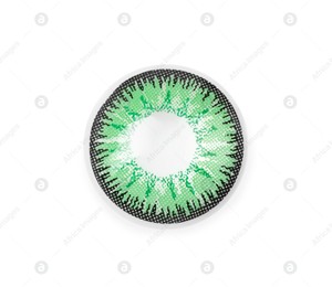 One green contact lens isolated on white, top view Photo of One green contact lens isolated on white, top view