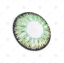 Photo of Tweezers with green contact lens isolated on white