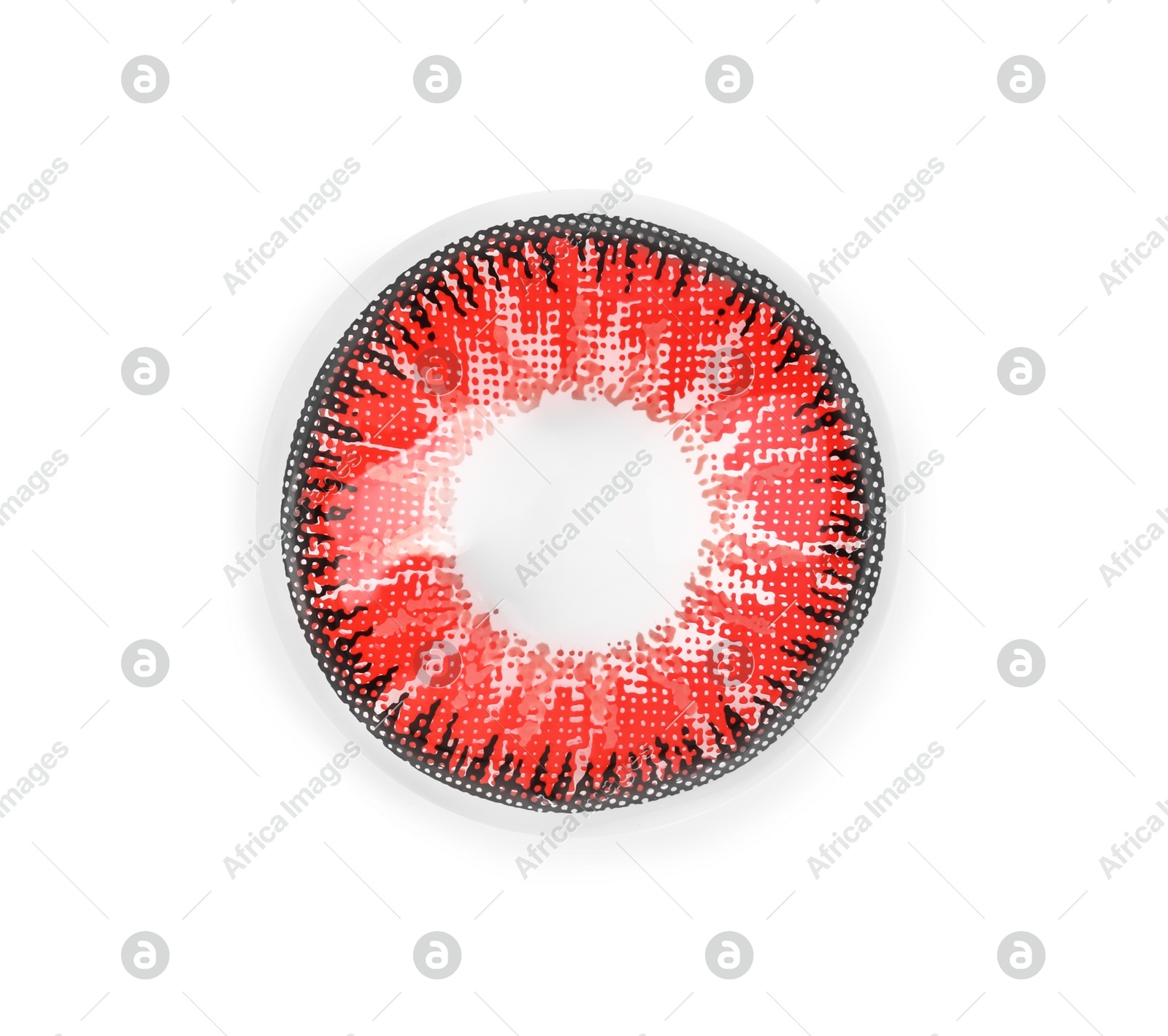 Red contact lens isolated on white, top view Photo of Red contact lens isolated on white, top view